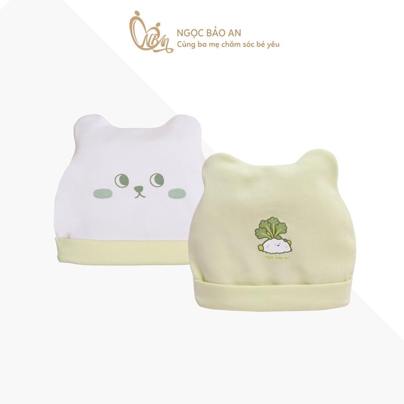 Set 2 nón bo M&b set nón tròn sơ sinh cho bé vải cotton mềm mại thoáng giữ ấm đầu bé sơ sinh nón sơ sinh đáng yêu