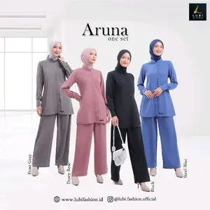 ARUNA ONE SET FROST GRAY, DUSTY ROSE, BLACK DAN STEEL BLUE BY LUBI FASHION
