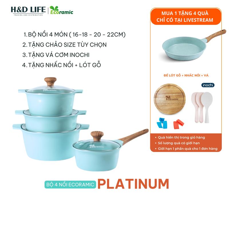 Bộ 4 Nồi Ecoramic Platinum Chất Liệu Nhôm Cao Cấp Chống Dính An Toàn Sức Khỏe Phù Hợp Mọi Loại Bếp DreamChef Tặng Quà Cao Cấp Hdlife