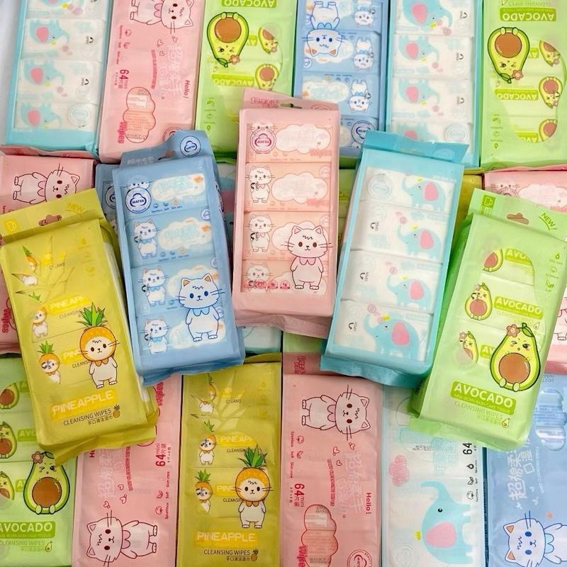 (Màu Ngẫu Nhiên)Set 8 gói khăn ướt mini ,1 gói 8 tờ khăn ướt