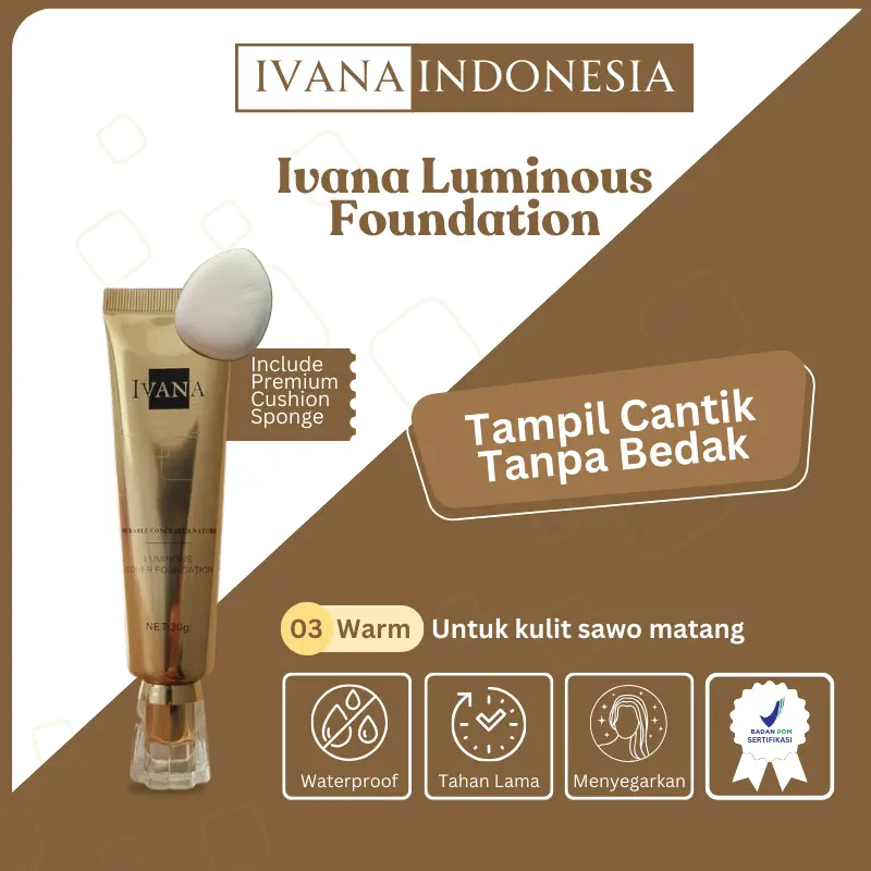Mirukaku Ivana Waterproof Foundation Full Coverage Anti Air dan Tahan Lama Untuk Kulit Kuning Langsat Sawo Matang 4