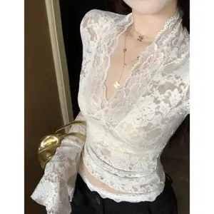 kaos v neck lengan panjang lace slim atasan polos kekinian indah terlaris terbaru korean style baju  fit  body