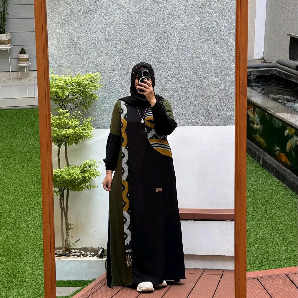 GAMIS DRESS MUSLIM RAYON TWILL MOTIF ETNIC BY NADHEEFA STORE