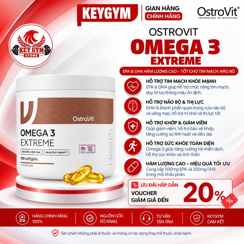 [CHÍNH HÃNG] Viên uống dầu cá Ostrovit Omega 3 Extreme 180 Viên, nhập khẩu Ba Lan - KEYGYM