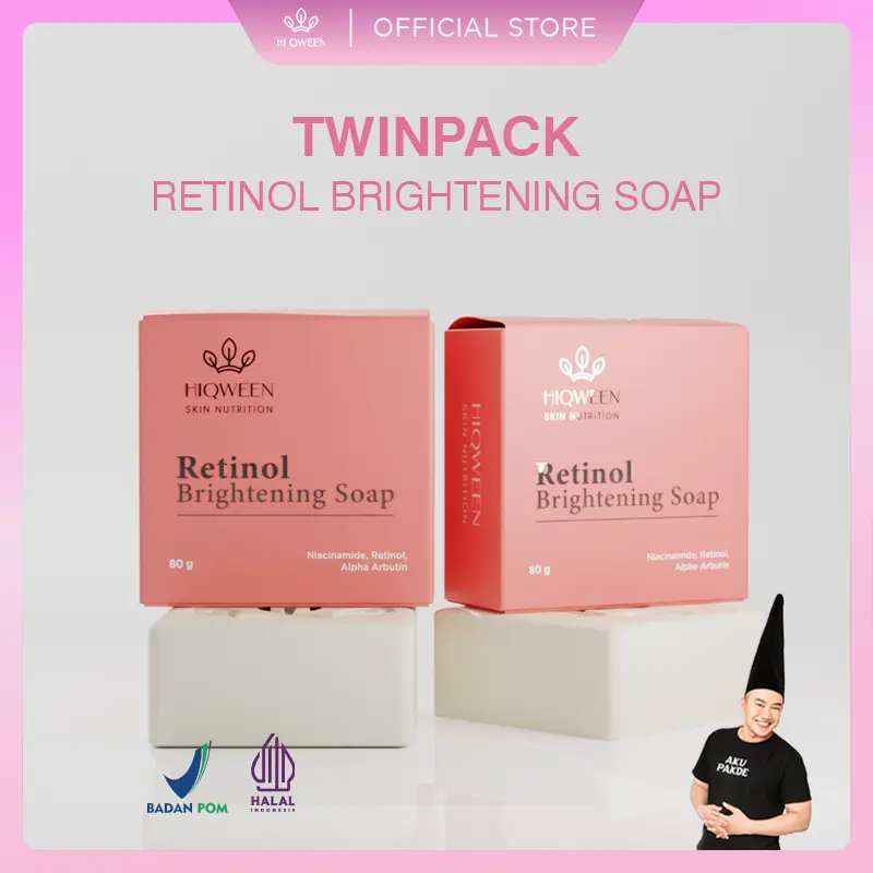 HIQWEEN SKIN NUTRITION TWINPACK SABUN RETINOL BRIGHTENING SOAP SABUN RETINOL BATANG MENCERAHKAN Membersihkan Memudarkan FLEK HITAM MELASMA Niacinamide Memutihkan Tubuh