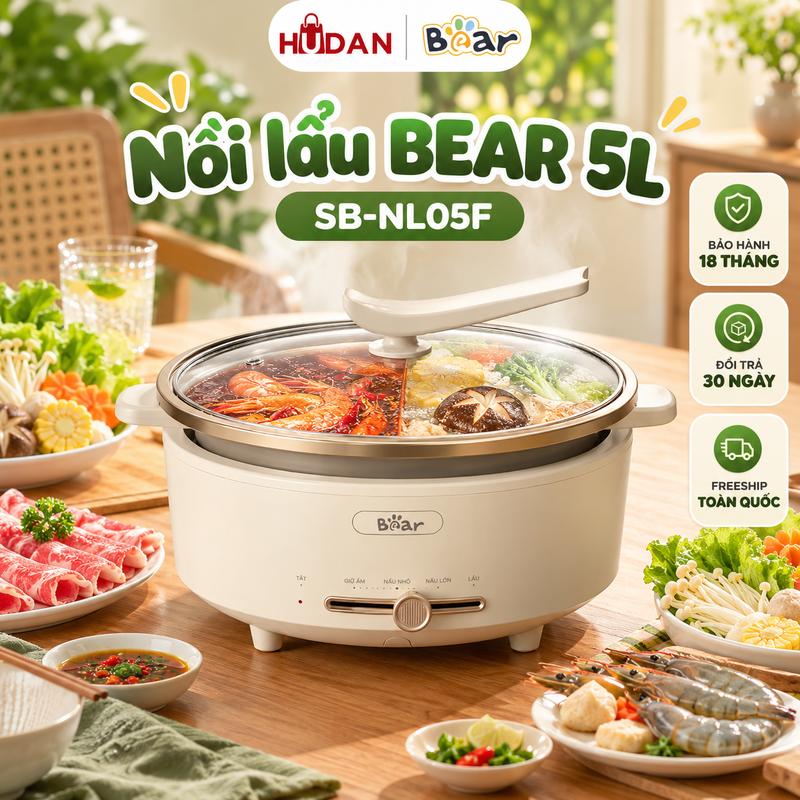 Nồi lẩu BEAR 5L SB-NL05F Tiếng Anh Nồi Chiên Xào Nấu Đế Tách Rời Chống Dính Nồi Lẩu Điện Đa Năng BH 18 tháng