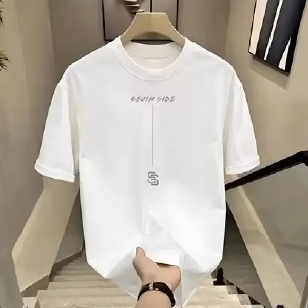Áo Thun Cotton Ngắn Tay Cho Nam, Áo Nửa Tay Đơn Giản Và Hợp Thời Trang, Phong Cách Hàn Quốc, Thoải Mái, Thường Ngày, Mùa Hè<Vận chuyển qua biên giới, đến chậm hơn> Menswear Đen 1
