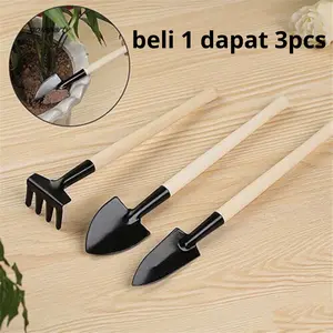 sekop Garpu Garukan Mini Tanaman Beli 1 dapat 3 Warna Hitam Besi Dan Kayu Coklat Paket ekonomis