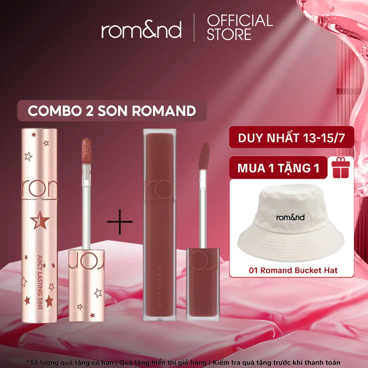 KOL Combo 2 Son Gồm: 1 Son Tint Bóng Juicy Lasting Tint + 1 Son Kem Lì Romand Blur Fudge Tint 5g Rom&nd