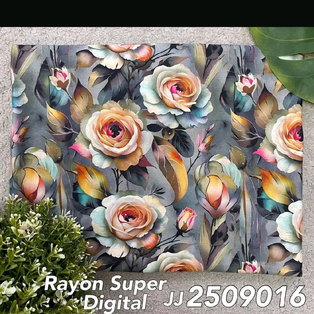 Kain Rayon Super Digital JJ 2509016 Motif Bunga (per 0.5m) Bahan Rayon Super Premium