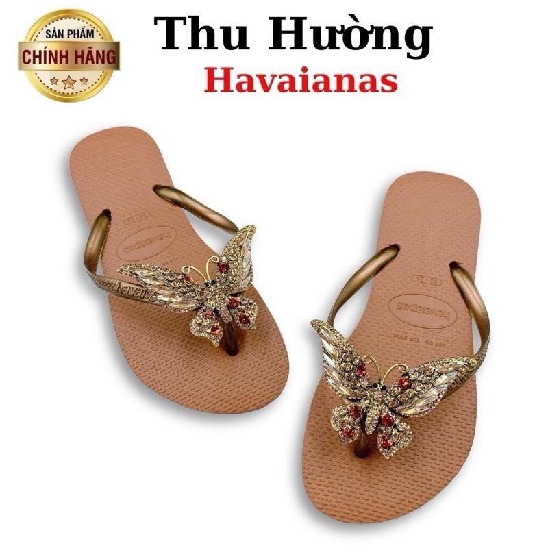 Dép Havaianas Nữ Slim Gắn Kèm Charm Bướm Chúa Hạt Lựu - Từ Brazil - Cao su non tự nhiên chống trơn trượt - Thu Hường Havai