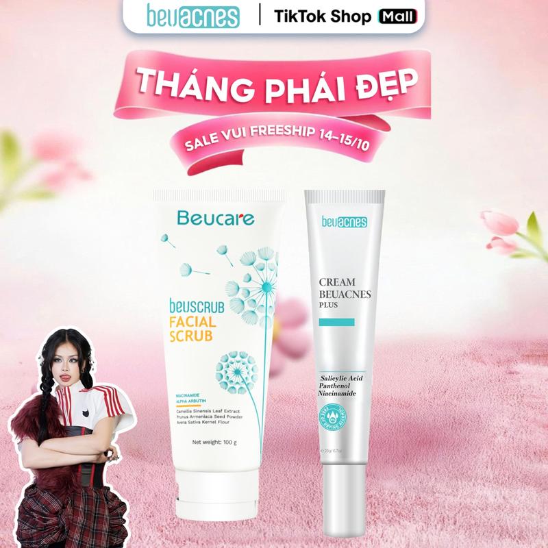 [COMBO 1TDC + 1 MỤN] - TDCQL809 COMBO 1 BEUSCRUB Tẩy Tế Bào Chết Cho Da Mặt 100g + 1 Kem Trị Mụn BEUACNES 15g Son Skincare thuốc bôi dầu