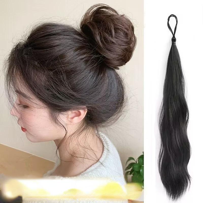 Plat ekor kuda rambut palsu untuk wanita, sambungan rambut sintetik ...