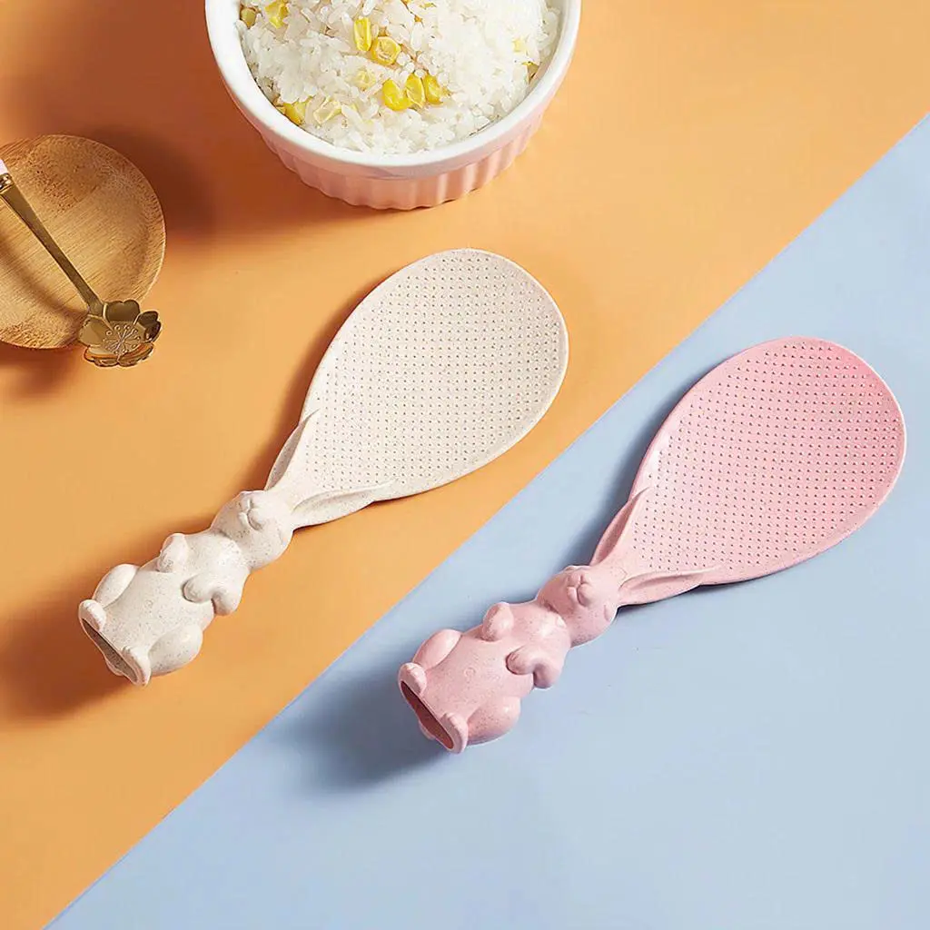 COMBO 2 Muôi Xới Cơm Hình Thỏ, Vá Thìa Xới Cơm Lúa Mạch  Đứng Dễ Thương Tiện Lợi An Toàn, Môi Xới Cơm