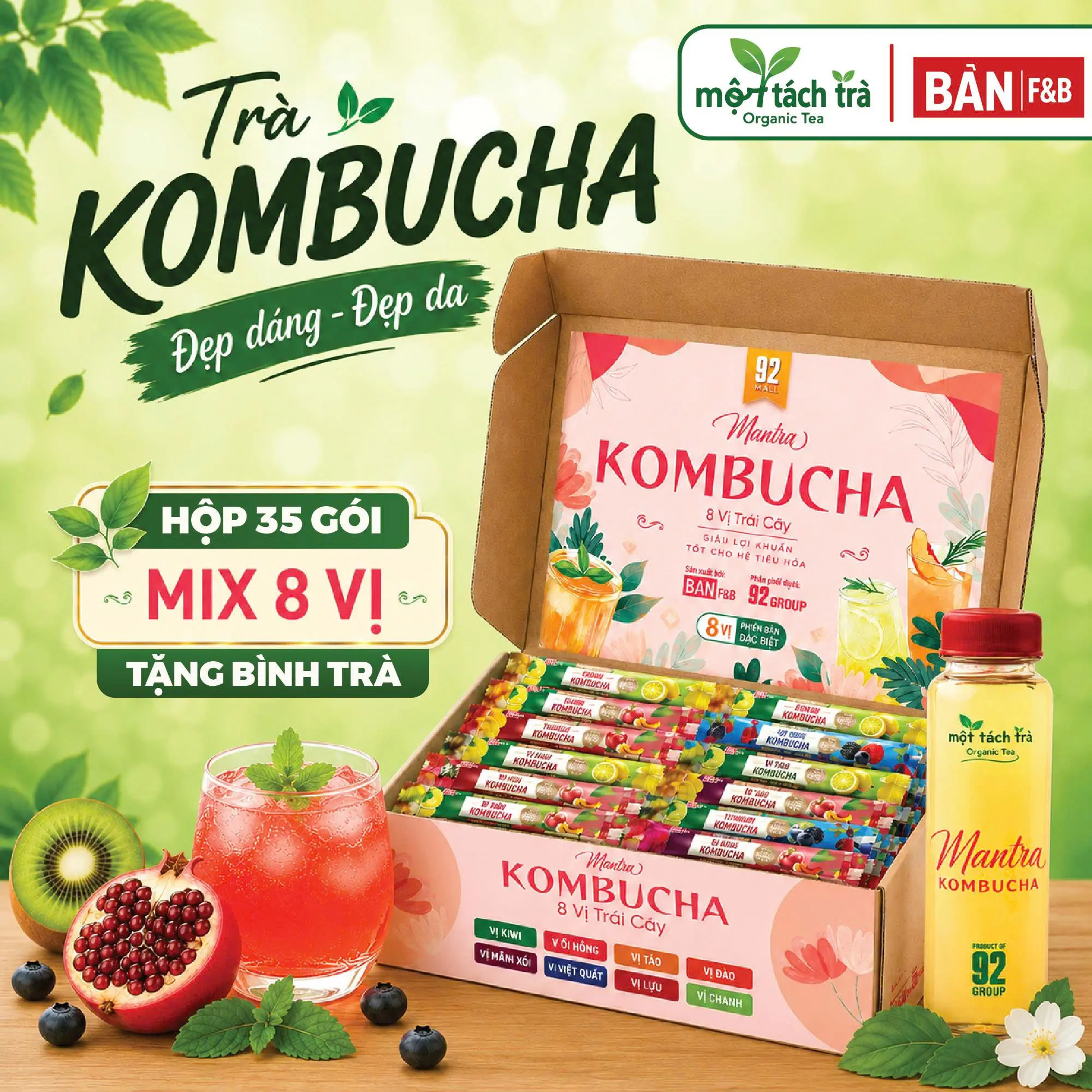 [VOUCHER 12%] Trà Kombucha Mix 8 Vị Trái Cây Dạng Gói Giàu Lợi Khuẩn Ít Calo Thương Hiệu Bản F&B