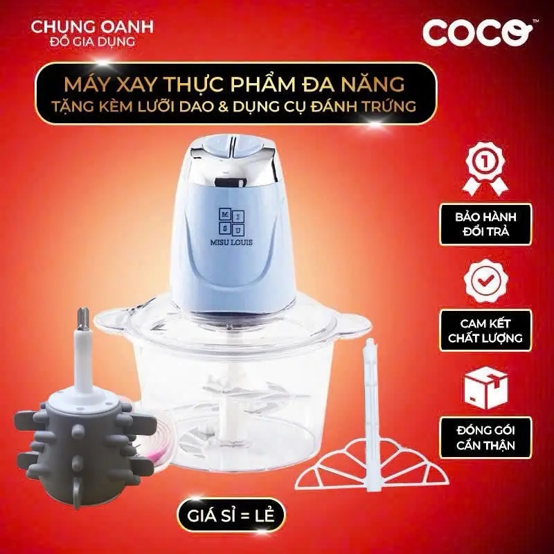 [Tặng 1 Bộ dao Thay thế + 1 Cây Đánh Ruốc+ 1 Cây Đánh Trứng] Máy Xay Thuỷ Tinh Misu Louis  Dung Tích Lớn 3.5L, Bảo Hành 1 Năm, Xay Đa Năng Thịt,Cua,Cá,Rau,Củ,Quả,…