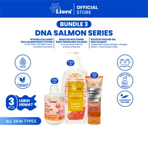 [Bundle Hemat DNA SERIES] Liora Body Serum Dna Salmon 750ml + Liora Intense Collagen Body Lotion 200 ML + Liora Peeling gel Dna Salmon 100ml | Paket Body Care Mencerahkan Kulit, Melembapkan & Menghaluskan | Body Serum Whitening, Lotion Badan & Peeling Gel