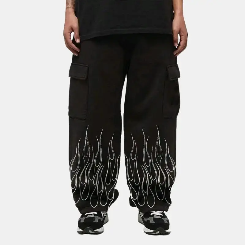 CARGO BAGGY FIRE WHITE CELANA KULOT OVERSIZE Panjang celana skena Wanita Pria Lembut unisex Hitam Pant Motif Fit Loose Nyaman