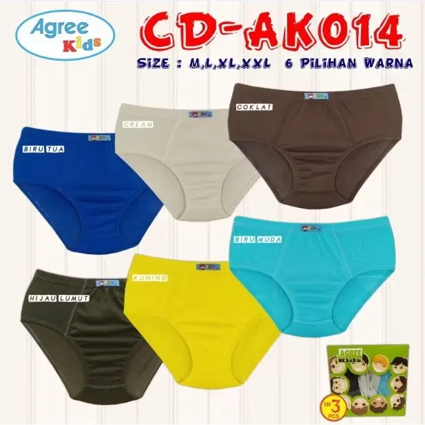 Celana Dalam Anak Laki-Laki Agree Ak-014 Bahan Katun Super Lembut Anti Alergi Premium  Kids Fashion [1 Box Isi 3 Pcs]