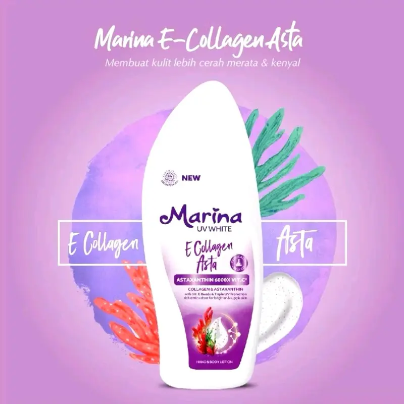Marina Hand Body Lotion UV White 185ml E Collagen Asta (Ungu)