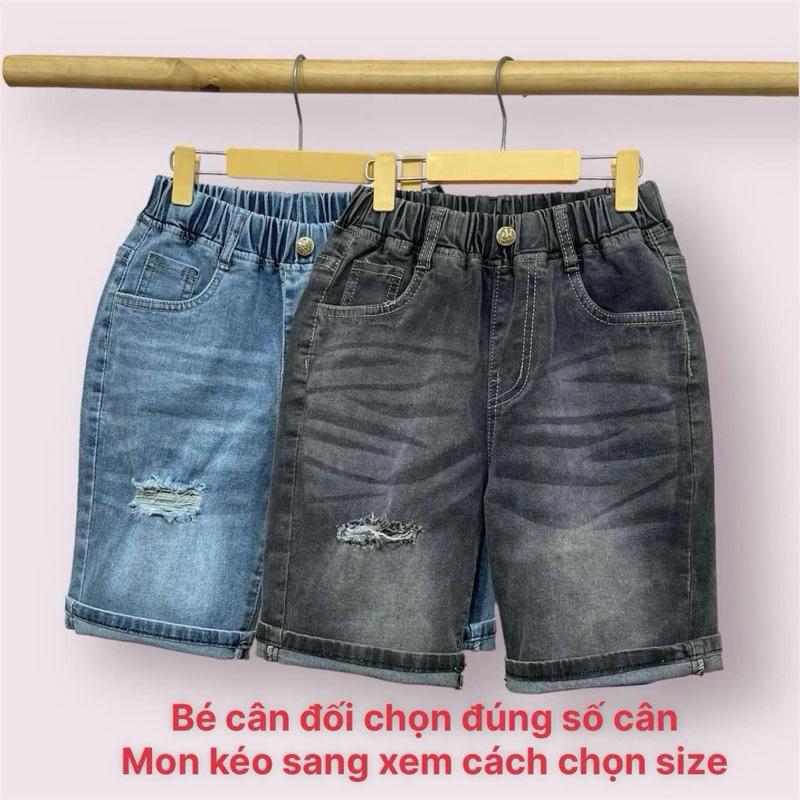 Bé Cân Đối Không Đặt Trừ Hao Quần Jean Lửng Quần Bò Ngố Cho Bé Trai Từ 22-50Kg Co Giãn Thoải Mái Phối Cào Rách 1 Bên quần bò jeankids