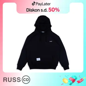 Russ Sweater Hoodie Pria Tinylog Black ( Up To Big Size ) Fleece Nyaman Basic  Soft Distro Kaos Casual Hitam