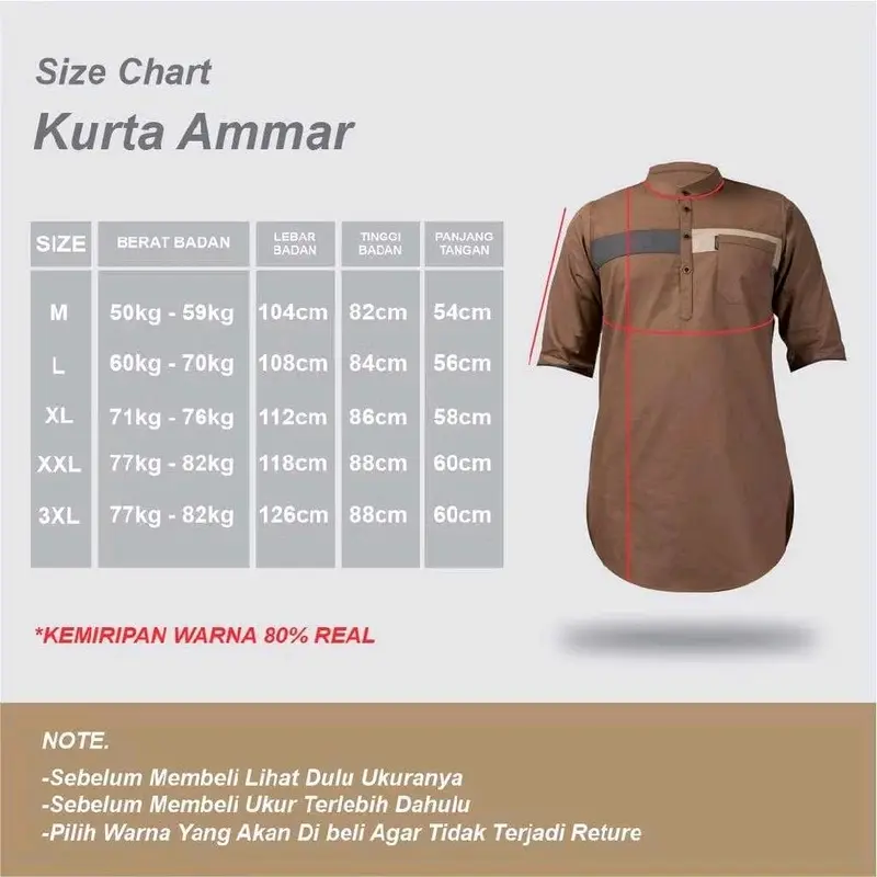 Baju Koko Kurta Dewasa Warna Coklat Mahogany Lengan Pendek 3/4 | Koko Kurta Pria Dewasa Model Terbaru 3