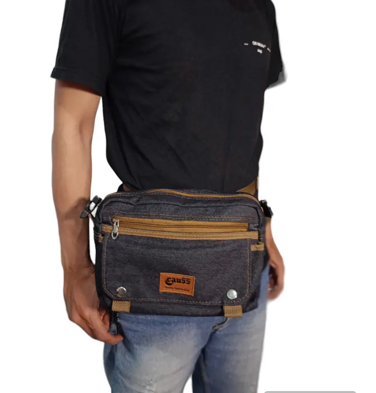 tas selempang slingbag casual cau55 termodis bahan jeans pria wanita 5
