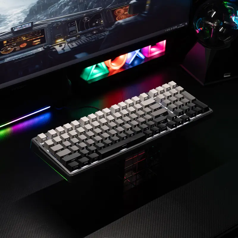 ZIFRIEND ZT99 Keyboard Mekanik Ukiran Samping Gradien 99 Tombol Sakelar Perak yang Dapat Ditukar Panas Lampu RGB & Putih Keyboard Gaming Komputer Berkabel/2.4G USB/Bluetooth Mendukung Win/Mac 6