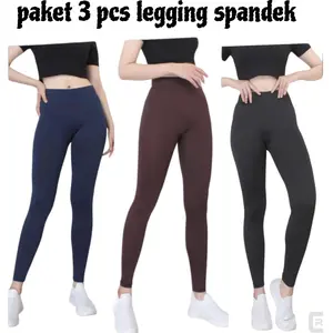 Paket 3 pcs Legging Panjang Standar bahan spandek jersey 3pcs legging spandek  Celana Wanita Hitam Pendek Dewasa High