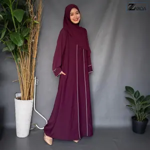 ZARQA - Feliya Abaya | Gamis Hitam Syari Saudi List Bisban Putih Sabrina Anti UV Dress Maxi Lebaran Wanita Remaja Dewasa Muslim Simple Bordir Mewah Umroh Basic Pesta Kondangan