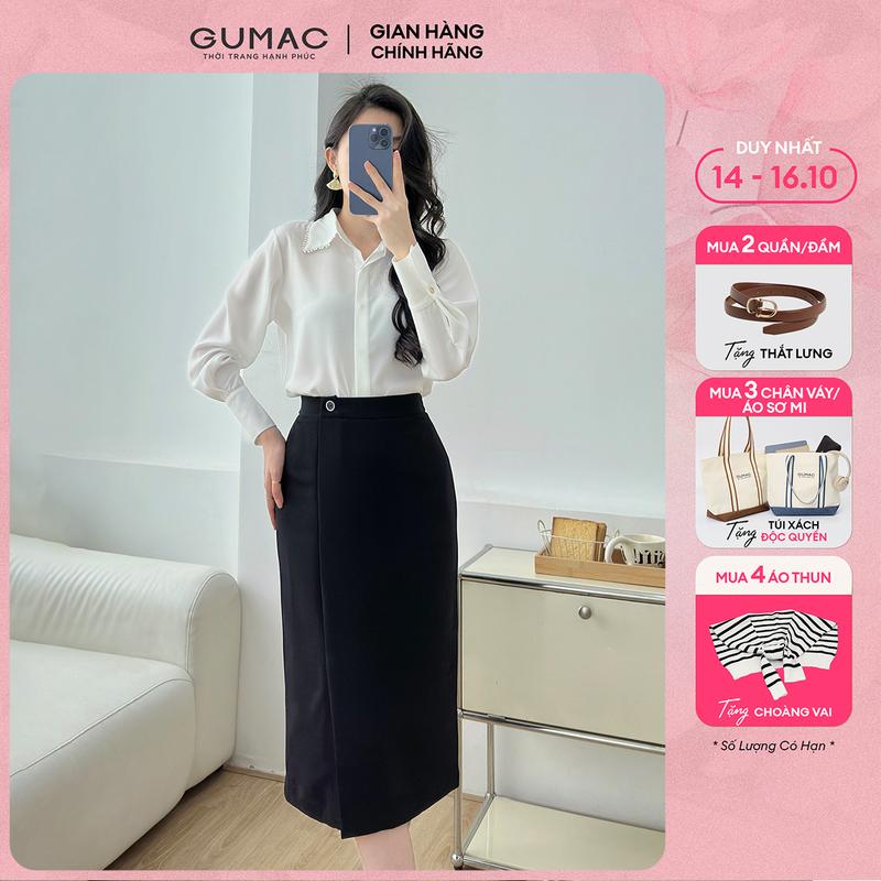 [MUA 3 TẶNG TÚI XÁCH] Chân váy nữ công sở bút chì suông đính nút xẻ đắp trước thanh lịch thời trang GUMAC LVE0107