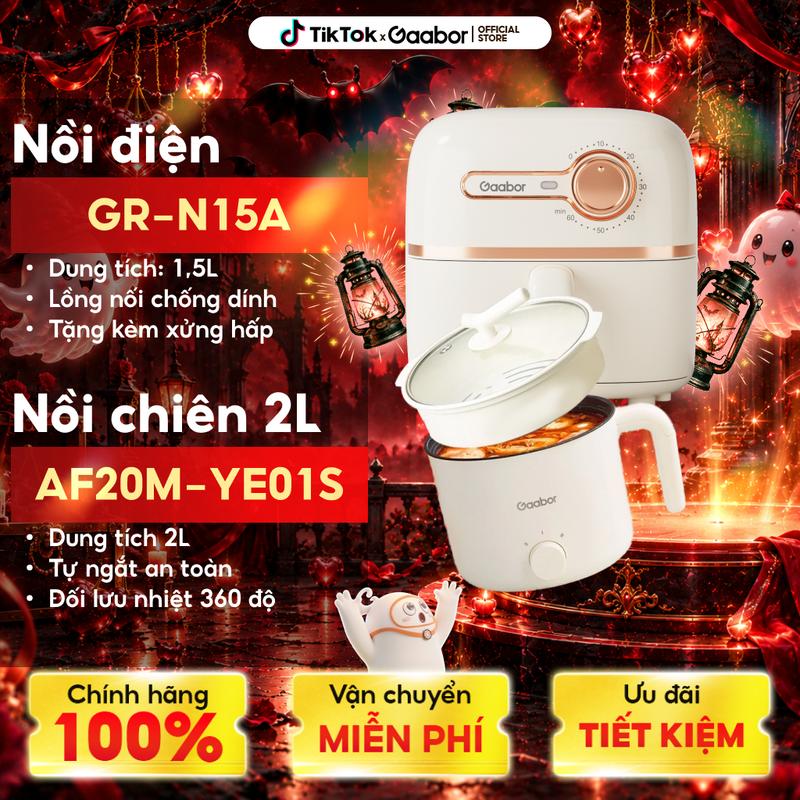 Gaabor | Combo Tiết kiệm | Nồi diện đa năng GR-N15A dung tích 1.5 lít lòng nồi 1.3 lít 600W & Nồi chiên không dầu AF20M-YE01S dung tich 2 lít 900W lòng nồi phủ lớp chống dính tiện lợi Nấu ăn