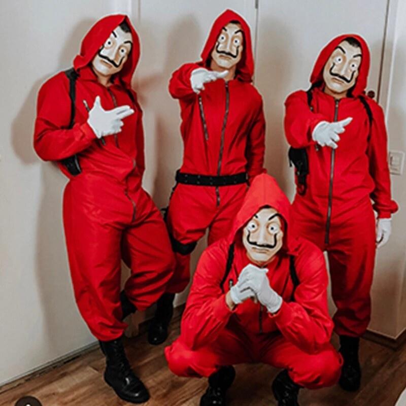 Product Introduction of Money Heiste Cosplay Costume Red Hooded Jumpsuit Clown Robber Uniform Suit Costume For Men and Women 24