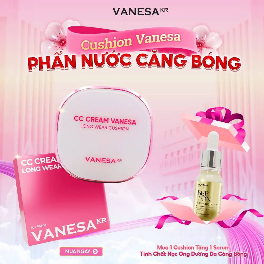 [ MUA 1 TẶNG 1 ] Phấn Nước Che Phủ Mỏng Mịn, Kiềm Dầu CC Cream Vanesa Long Wear Cushion Kem Nền Nữ Cosmetic Women