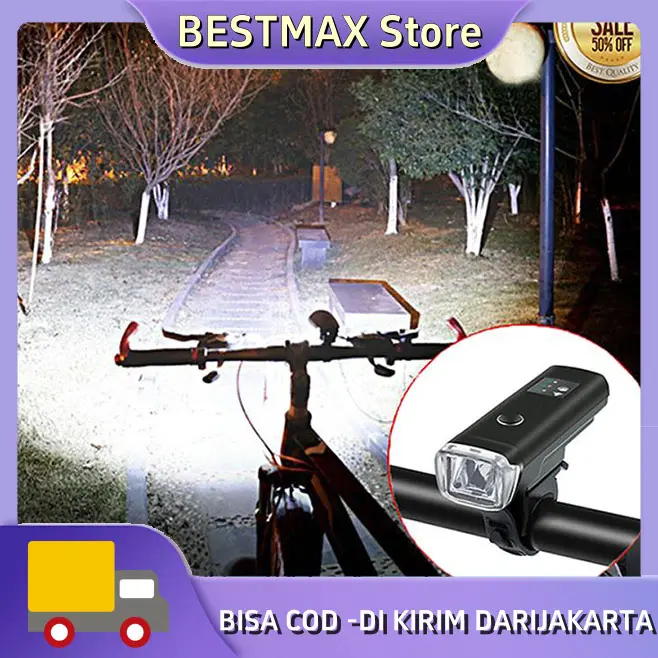 Sorotan lampu sepeda sepeda gunung malam mengendarai silau lampu depan USB isi ulang kontrol lampu senter aksesoris sepeda peralatan Tempat Outdoor Stang