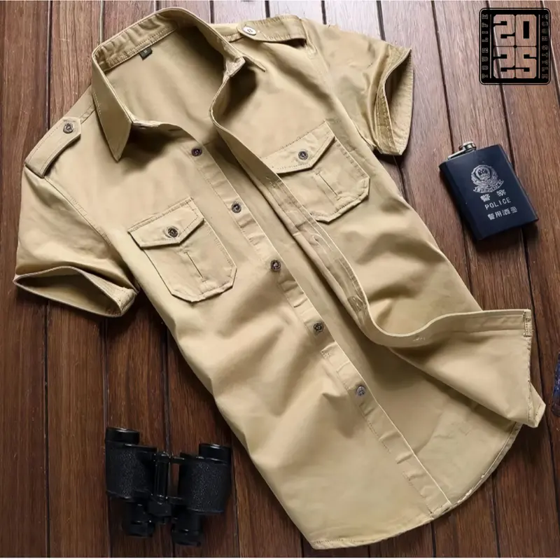 Kemeja Tactical Polos Pria Tangan Pendek Putih Casual 4