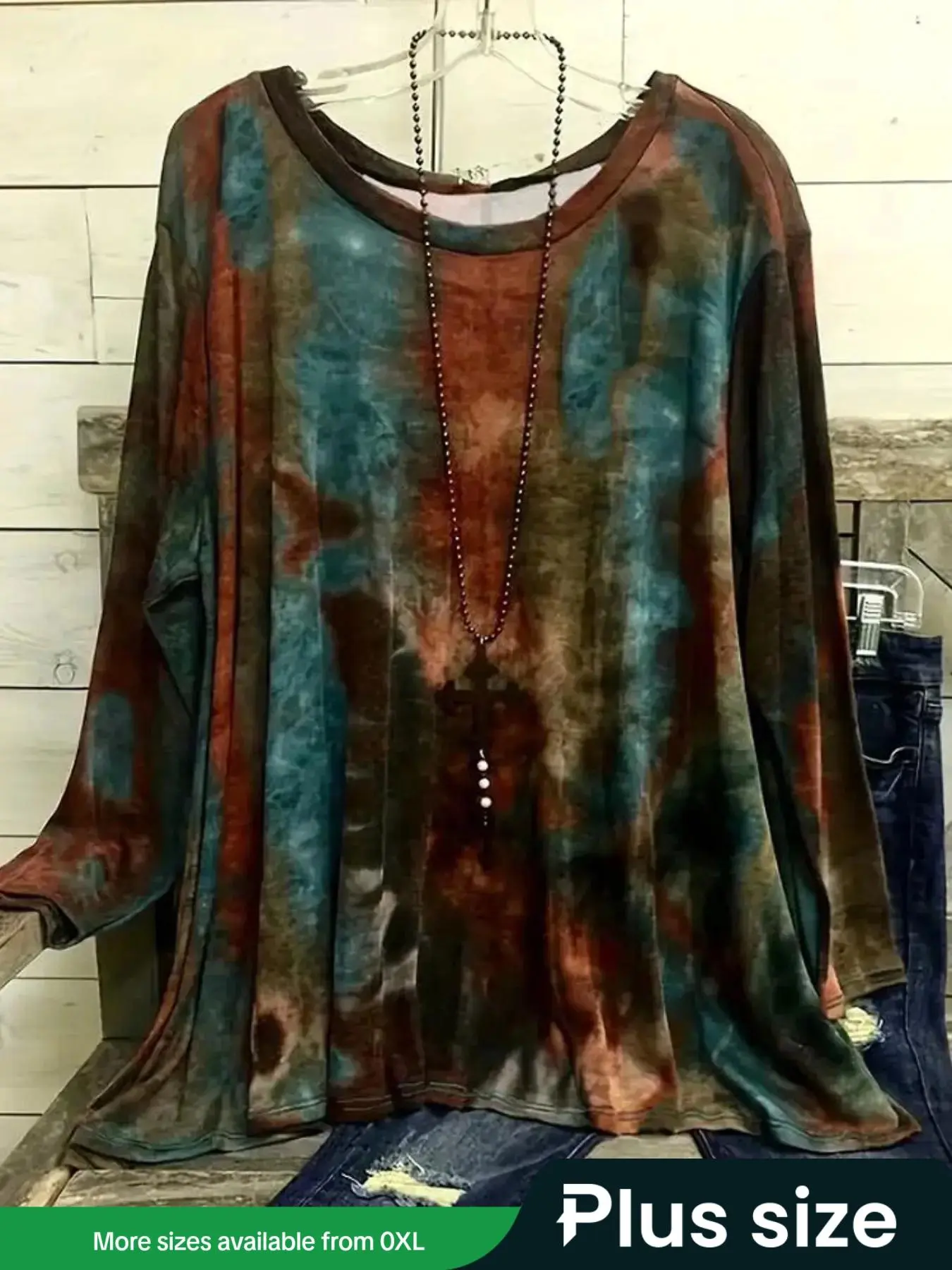 【Plus Size】Tie Dye Print Tee, Casual Long Sleeve T-shirt for Summer, Women's Plus Clothing for Daily Wear