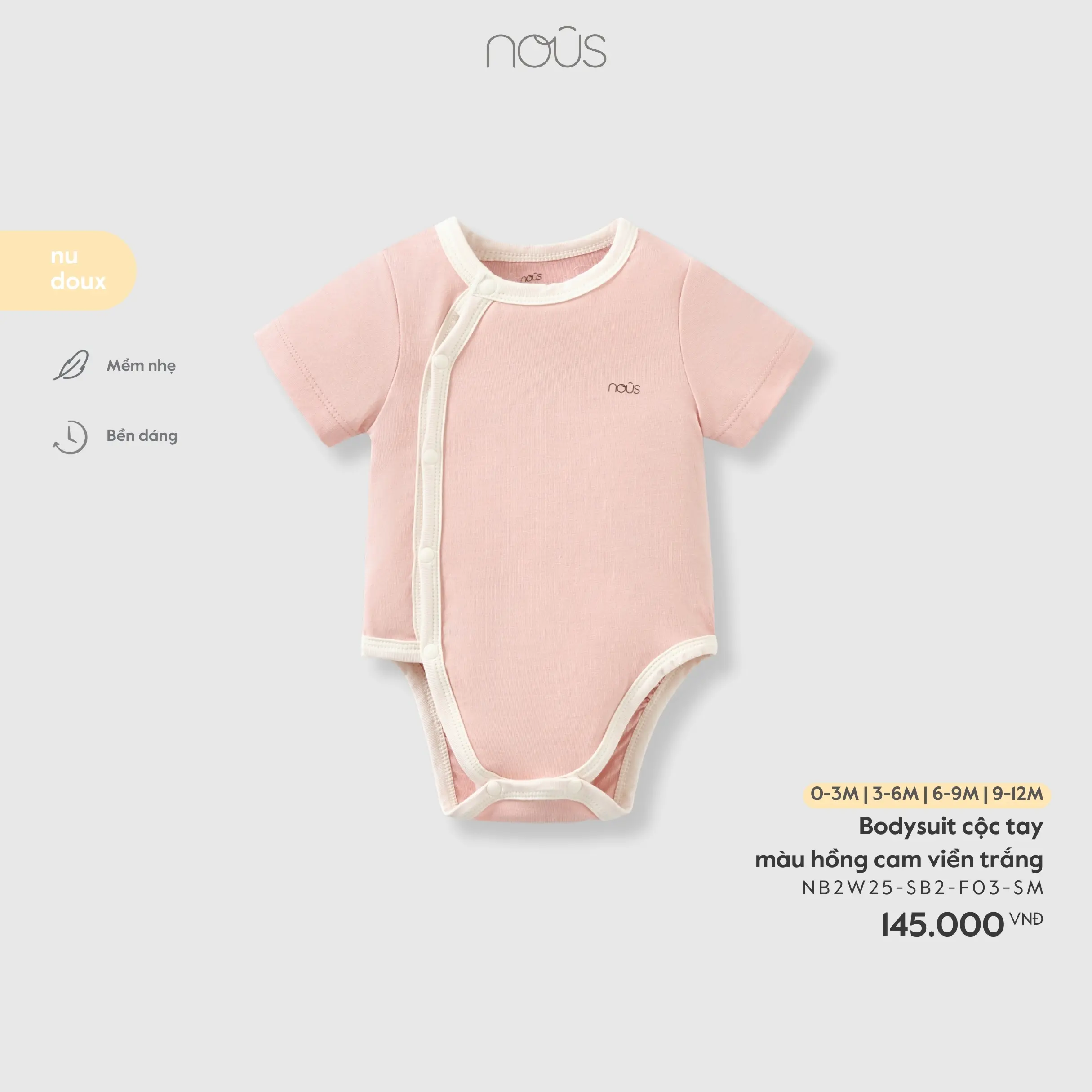 Bodysuit cộc tay màu hồng cam viền trắng Nous