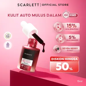 SCARLETT Revive Glow Elixir Red Exfo Intensive Peeling Solution - Peeling Serum Eksfoliasi Wajah Mencerahkan dan Halus dalam 60 detik 15% AHA BHA PHA 5% Niacinamide