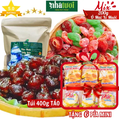 [COMBO TÚI GIẤY 6 PÍA Mini] Táo Sấy Dẻo Túi 400g Ô Mai Xí Muội Mix Túi 200g TẰNG 6 PÍA Mini VƯỜN TƯƠI