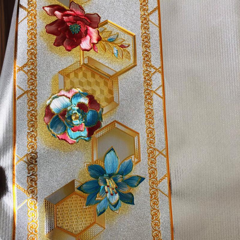 Taplak meja gaya kontemporer kualitas tinggi hot stamping waterproof pvc taplak meja 3d heksagonal dan pola bunga 7