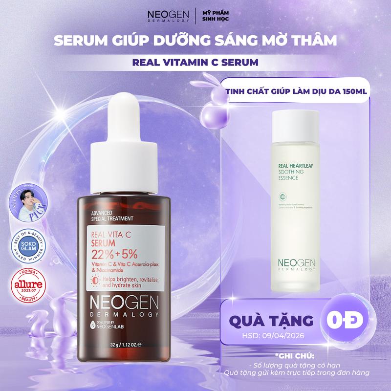 ( TẶNG TONER 150ml ) - Serum Giúp Mờ Thâm, Hỗ Trợ Dưỡng Trắng Da Vitamin C 22% SAP Neogen Dermalogy Real Vita C 32g