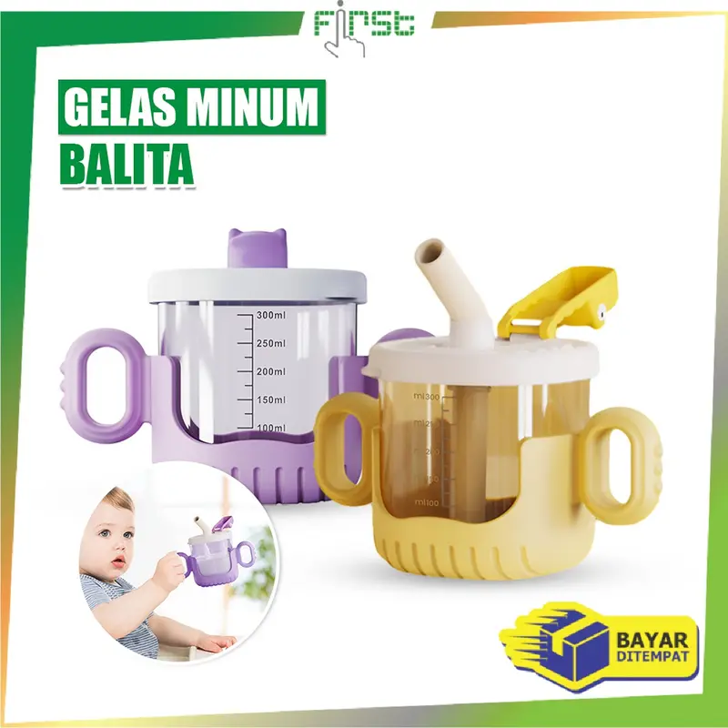 [COD] FH C1053 Gelas Minum Baby Training Cup 300ML dengan Pegangan dan Sedotan 0