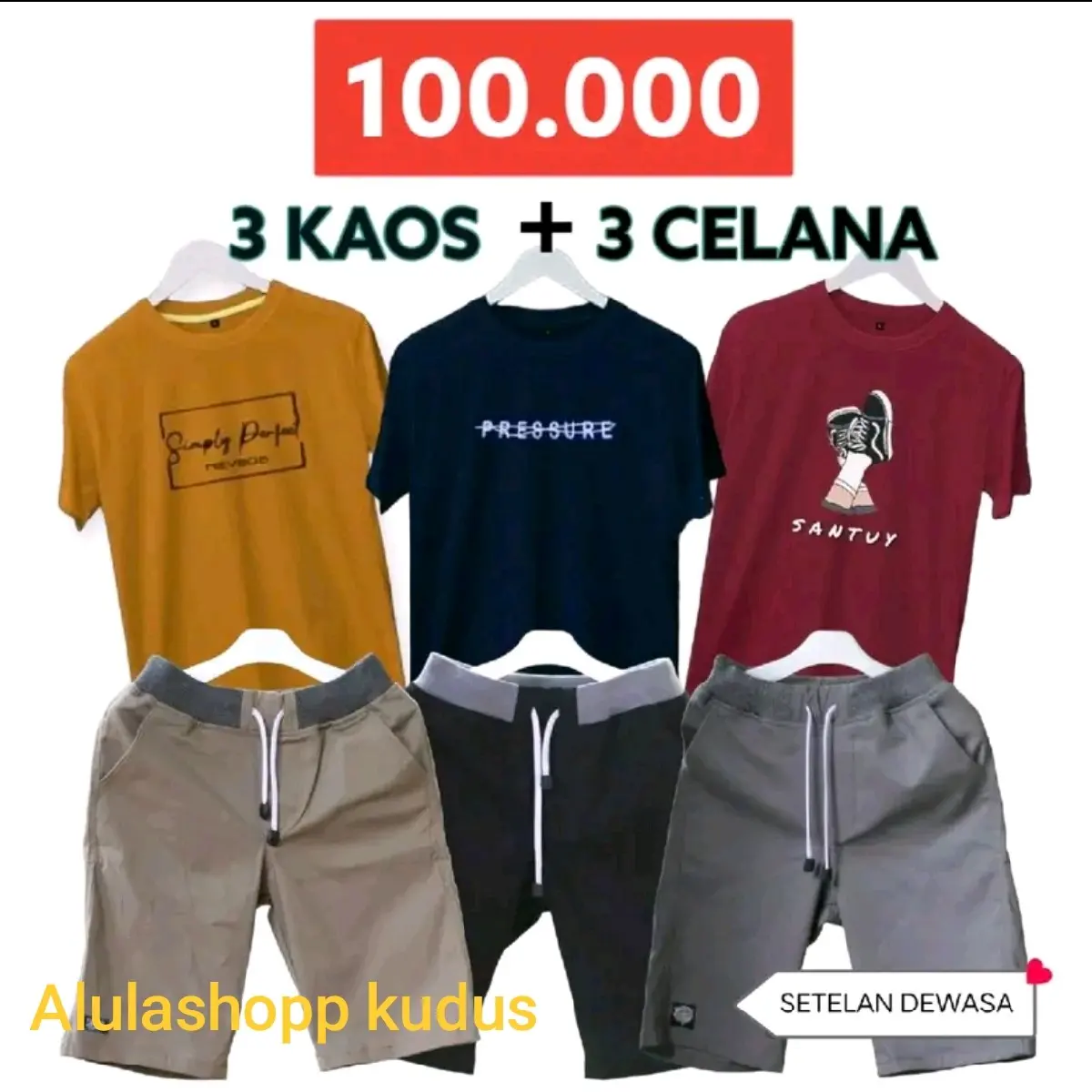 PROMO 3 KAOS DISTRO + 3 CHINOS HANYA 100RIBU SETELAN DEWASA