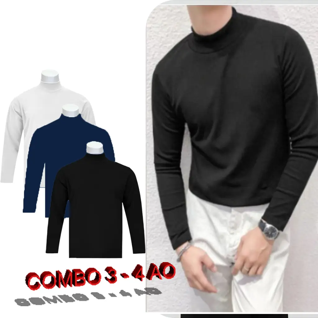 COMBO 3 Áo Thun Dài Tay, Áo Giữ Nhiệt Nam Cổ 3 Phân Co Dãn 4 Chiều Thao Tập Gym – Sport Top Thun