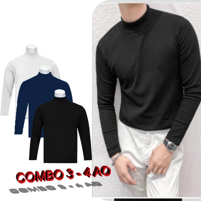 COMBO 3 Áo Thun Dài Tay, Áo Giữ Nhiệt Nam Cổ 3 Phân Co Dãn 4 Chiều Thao Tập…