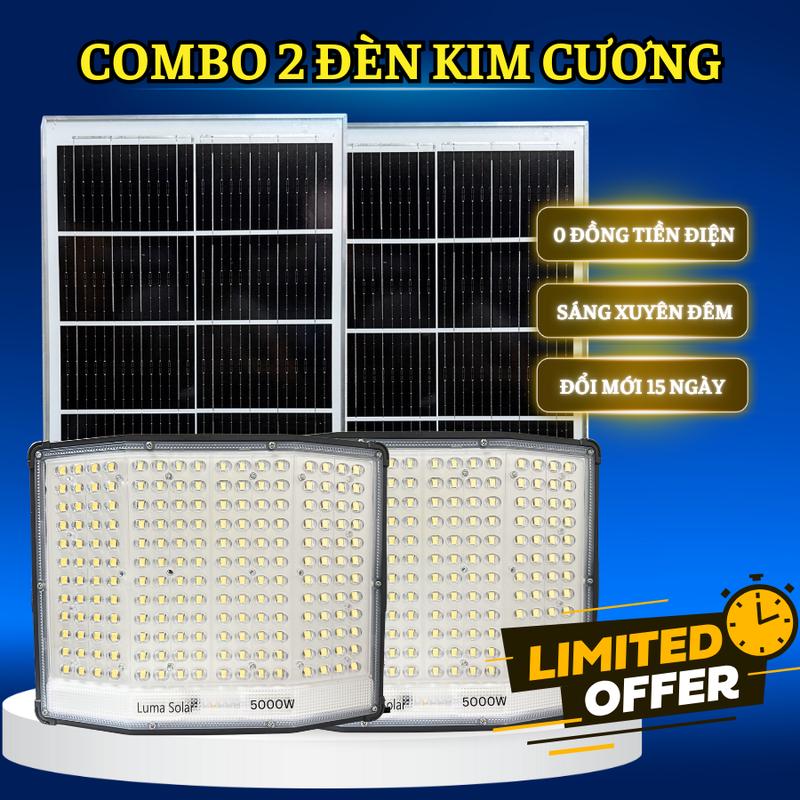 COMBO 2 Đèn Mắt Ngọc Kim Cương Thấu Kính năng lượng mặt trời loại xịn 5000W VỎ NHÔM ĐÚC PIN 70X35cm. Đèn mắt ngọc thế hệ mới 192 led 5054 hiện đại nhất chống nước IP69 Sáng xuyên đêm 10-16 tiếng tấm pin to 
