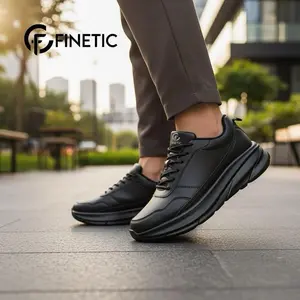 Finetic Sepatu Sneakers Sekolah Hitam Olahraga Sport Running Black Kerja Shoes Casual