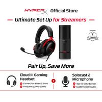 Gambar [BUNDLE] HyperX Headset Gaming Cloud III Wired Black-Red / Black Noise Cancelling Spatial Audio Leather + Microphone Gaming SoloCast 2 Wired USB C Black Podcast Streaming Condenser Mic - Black-Red dari HyperX Indonesia Kota Administrasi Jakarta Utara 1 Tokopedia